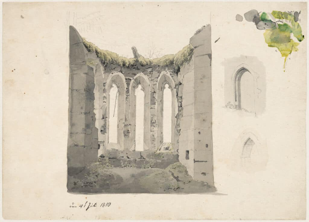 Aquarell von Caspar David Friedrich mit dem Titel: »Klosterruine auf dem Oybin«, geschaffen 1810