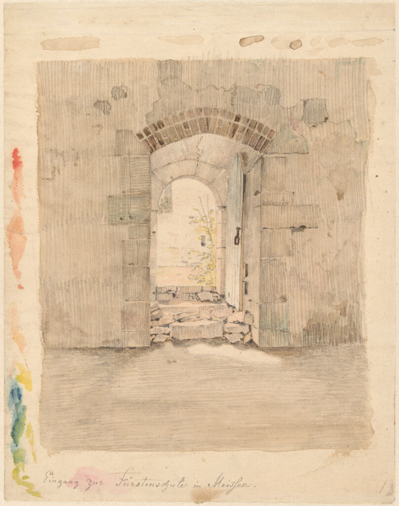 Aquarell von Caspar David Friedrich mit dem Titel: »Eingang im Kloster Heilig Kreuz in Meißen«, geschaffen um 1824